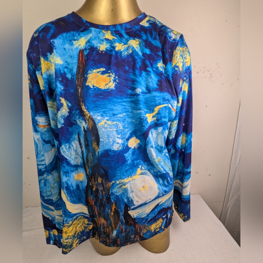 Starry Starry Night Long Sleeve Top Poly Blend Size Large